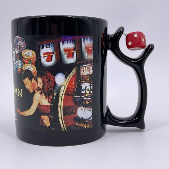 Greektown Casino Coffee Mug w Die Spinner Handle Gambling Slots Poker Chips Dice - Picture 8 of 10